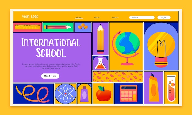 Hand drawn international school  landing page