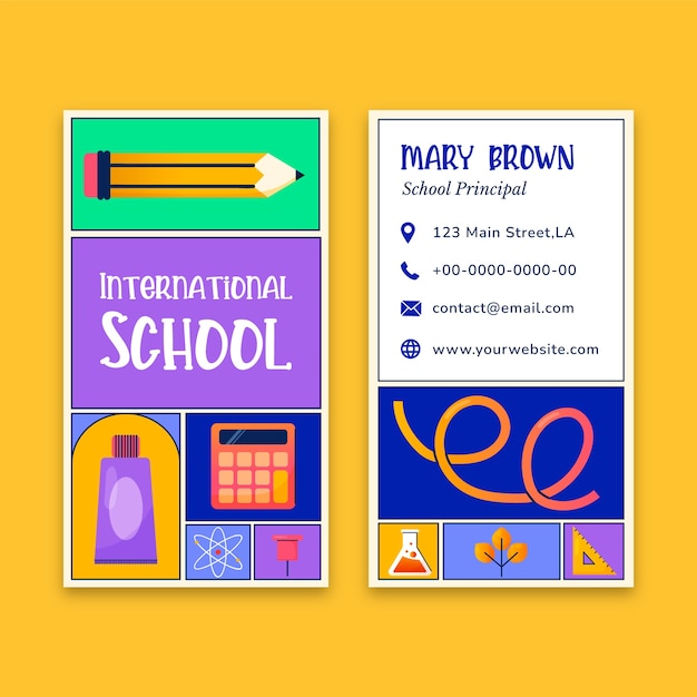 Hand drawn international school  vertical business card