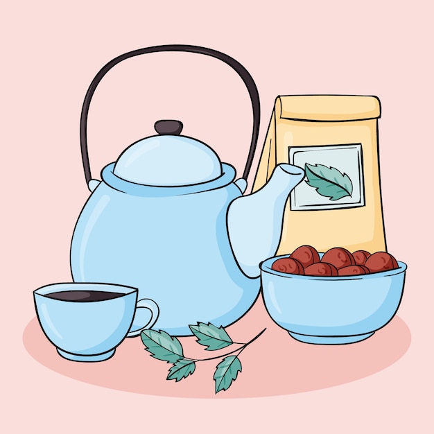 Hand drawn international tea day illustration