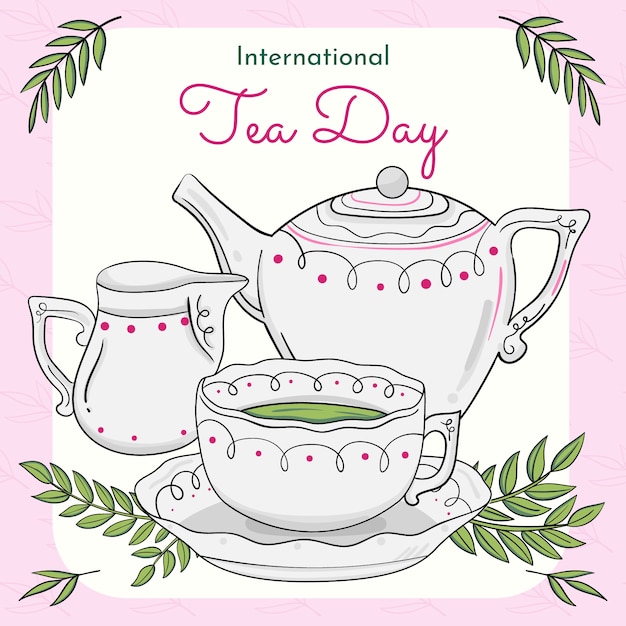 Hand drawn international tea day illustration