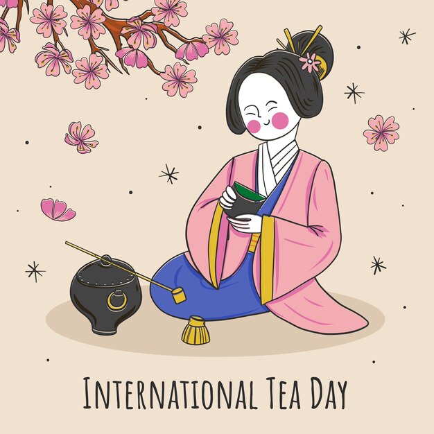 Hand drawn international tea day illustration