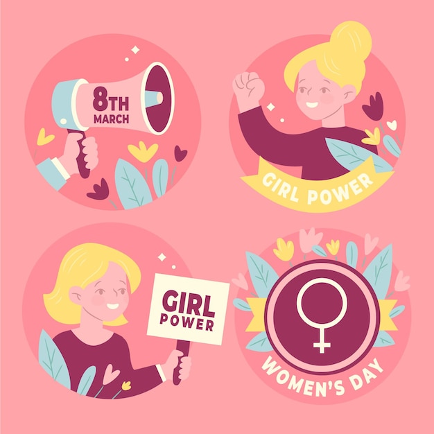 Free Vector hand drawn international women's day badge collection