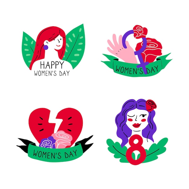 Free Vector hand-drawn international women's day badge set