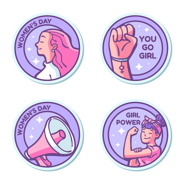 Hand drawn international women's day badges collection