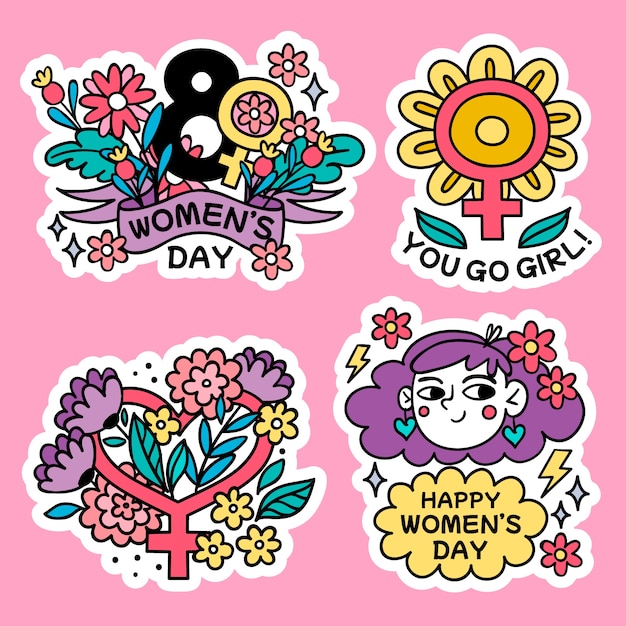 Hand drawn international women's day badges collection