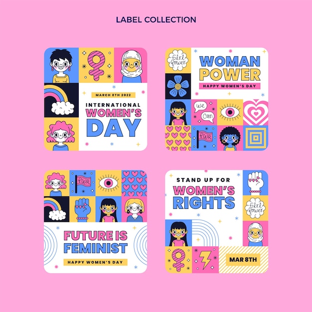 Hand drawn international women's day badges template