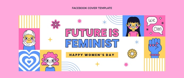 Hand drawn international women's day facebook cover template