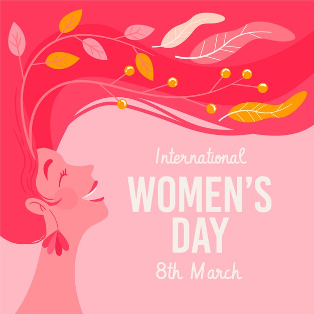 Hand-drawn international women's day illustration with woman with long hair