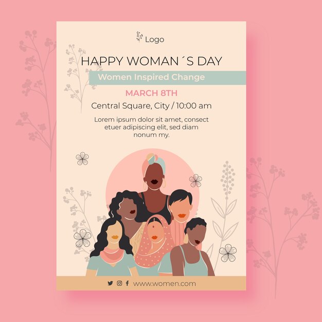 Hand drawn international women's day invitation template