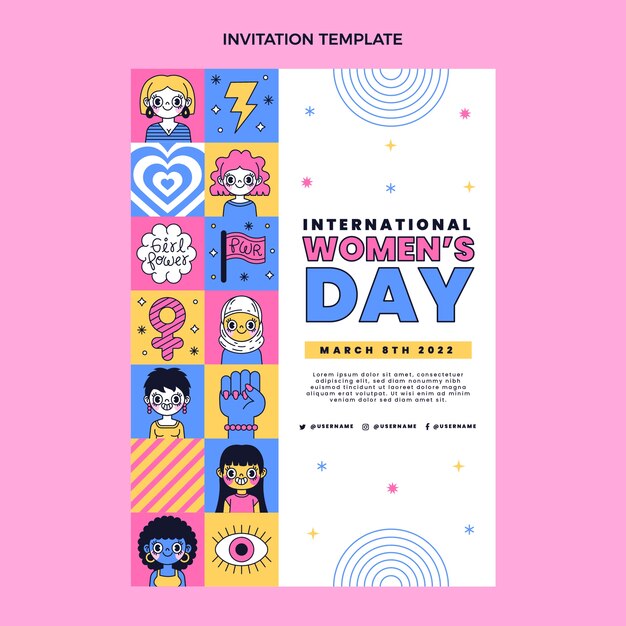 Hand drawn international women's day invitation template