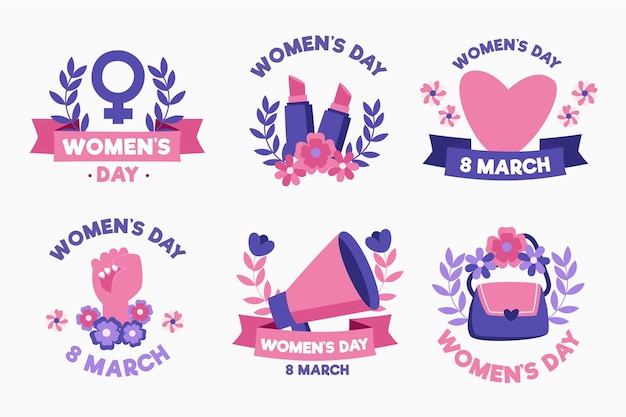 Hand drawn international women's day label set