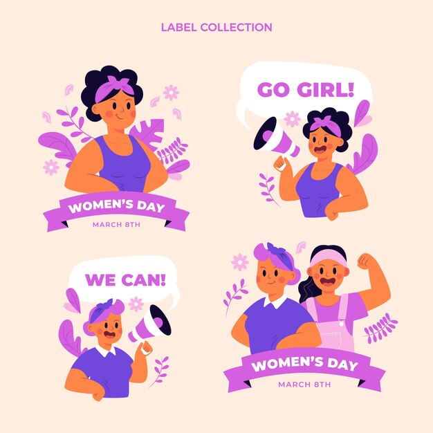 Hand drawn international women's day labels collection