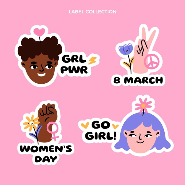 Hand drawn international women's day labels collection