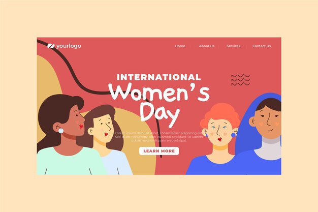 Hand drawn international women's day landing page template