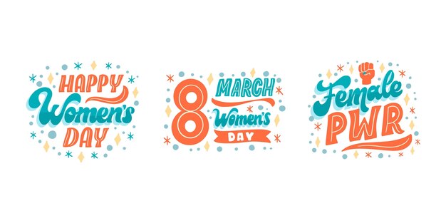 Hand drawn international women's day lettering label collection