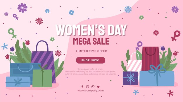 Hand drawn international women's day sale horizontal banner