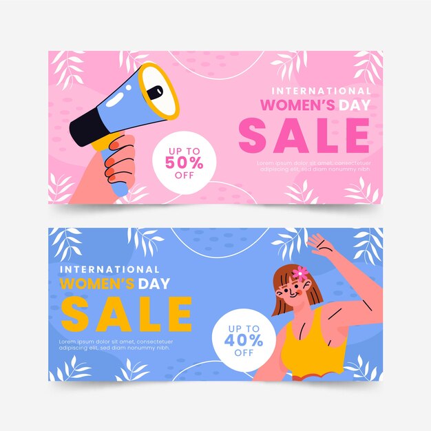 Hand drawn international women's day sale horizontal banners set