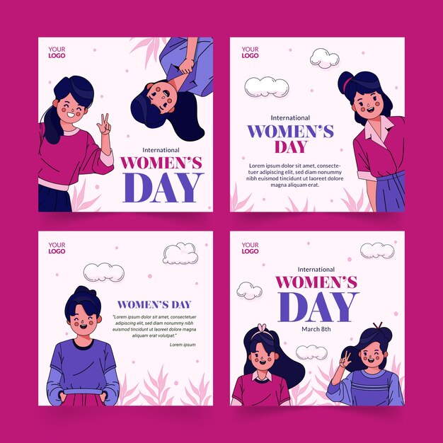 Hand drawn international women's day social media posts collection