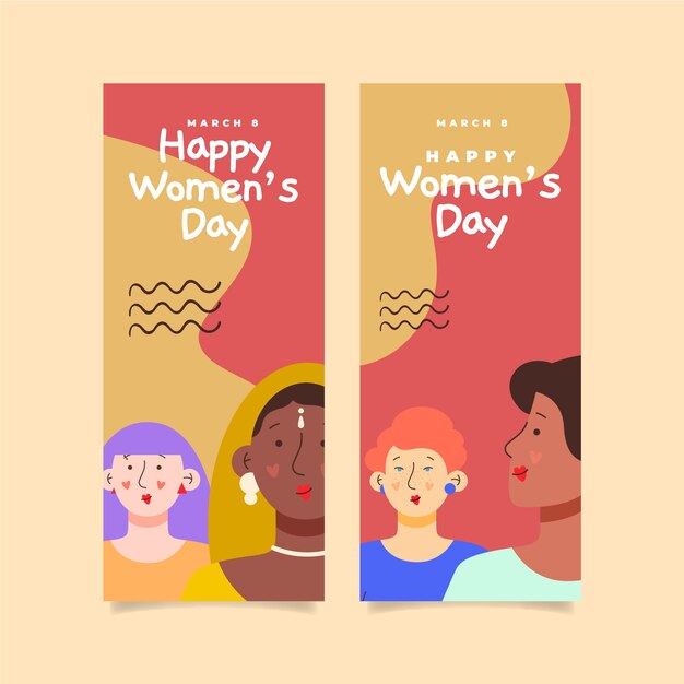 Hand drawn international women's day vertical banners set