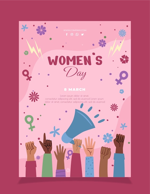 Hand drawn international women's day vertical poster template