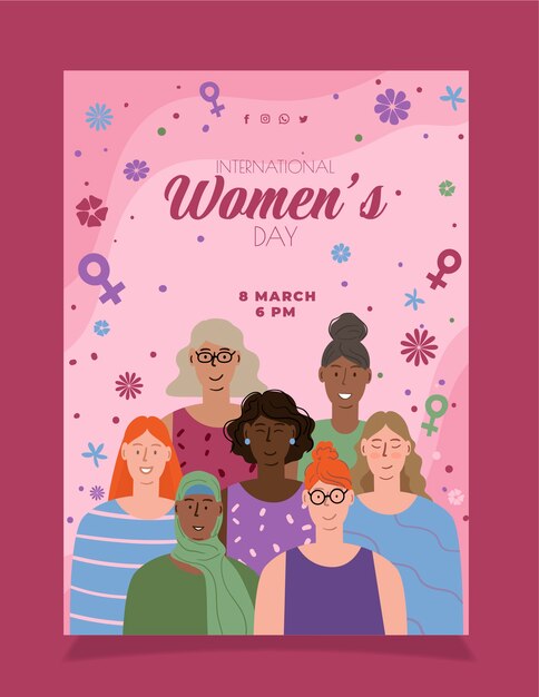 Hand drawn international women's day vertical poster template