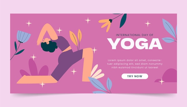 Hand drawn international yoga day banner with leaf