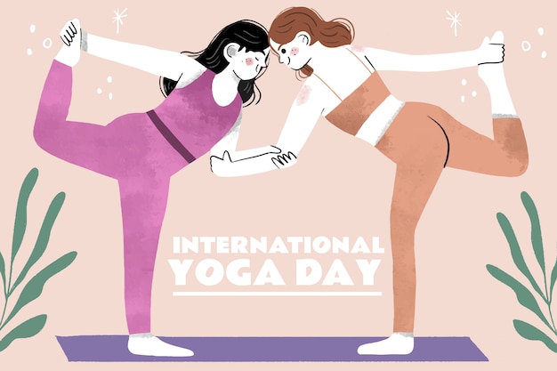 Hand drawn international yoga day illustration