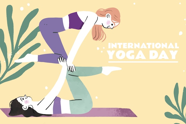 Hand drawn international yoga day illustration