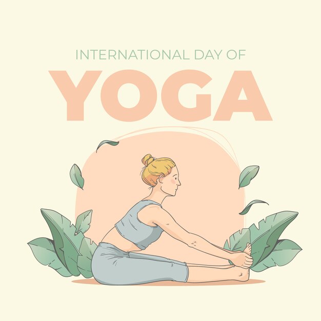 Hand drawn international yoga day illustration