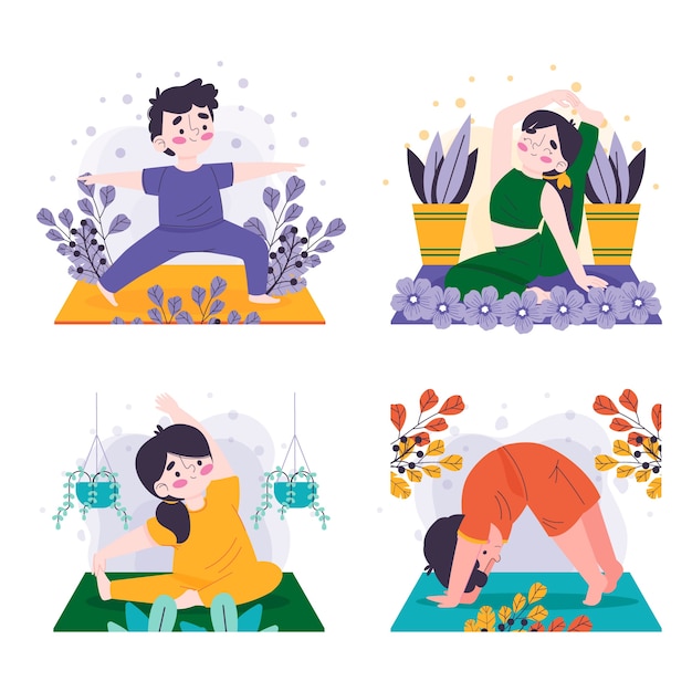 Free Vector hand drawn international yoga day poses set