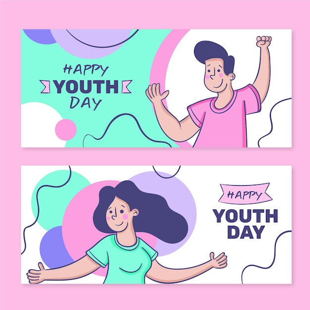 Hand drawn international youth day banners set