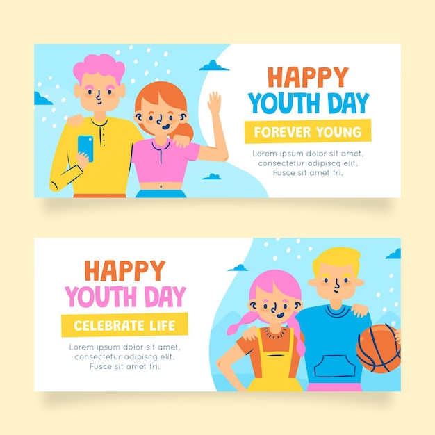 Free Vector hand drawn international youth day banners set