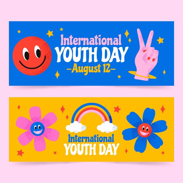 Hand drawn international youth day banners set