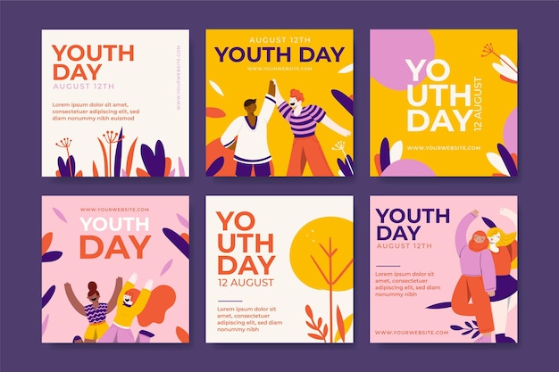 Hand drawn international youth day post collection