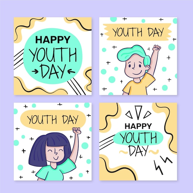 Hand drawn international youth day post collection