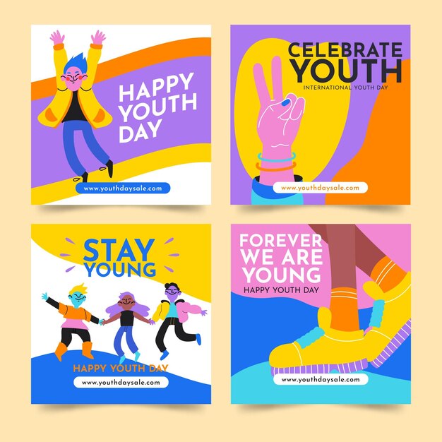 Hand drawn international youth day posts collection