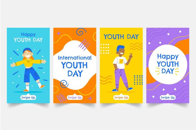 Hand drawn international youth day stories collection