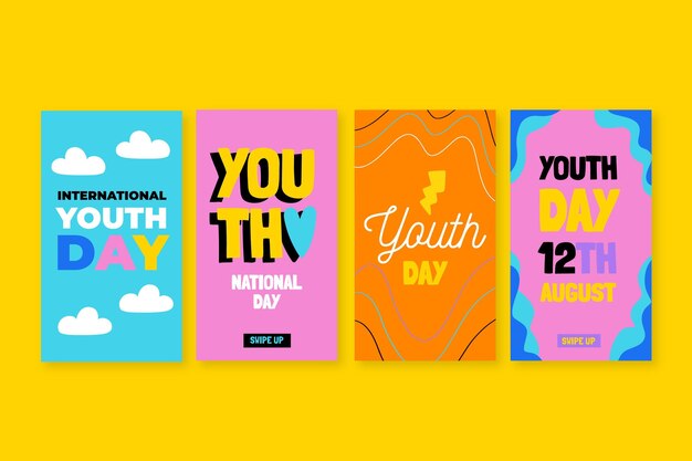 Hand drawn international youth day stories collection