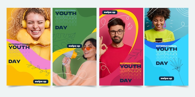 Hand drawn international youth day stories collection