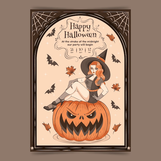 Free vector hand drawn invitation template for halloween season