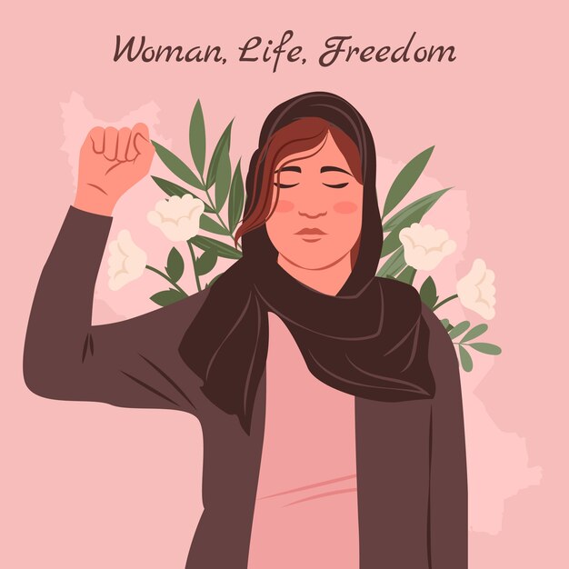 Hand drawn iranian woman fighting for freedom