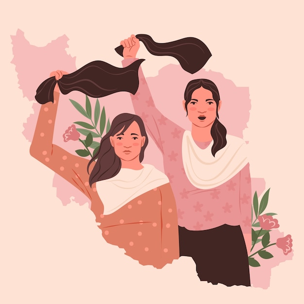 Hand drawn iranian women without hijabs