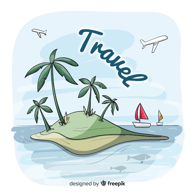 Free vector hand drawn island travel background