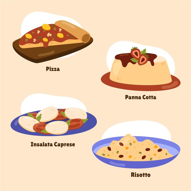 Hand drawn italian cuisine foods collection