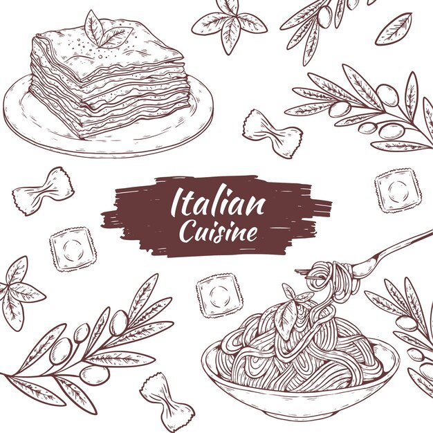 Hand drawn italian cuisine illustration