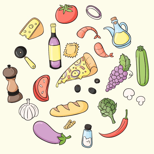 Hand drawn italian cuisine illustration