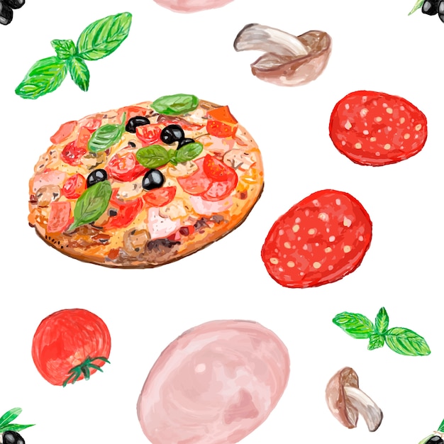 Free Vector hand drawn italian pizza watercolor style