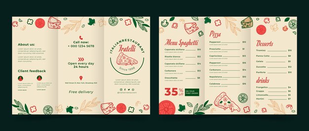 Free Vector hand drawn italian restaurant brochure