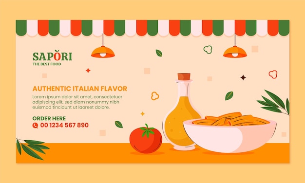 Free Vector hand drawn italian restaurant facebook template