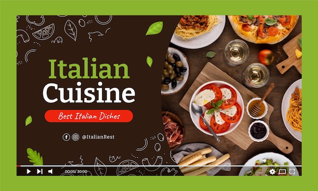 Free Vector hand drawn italian restaurant youtube thumbnail